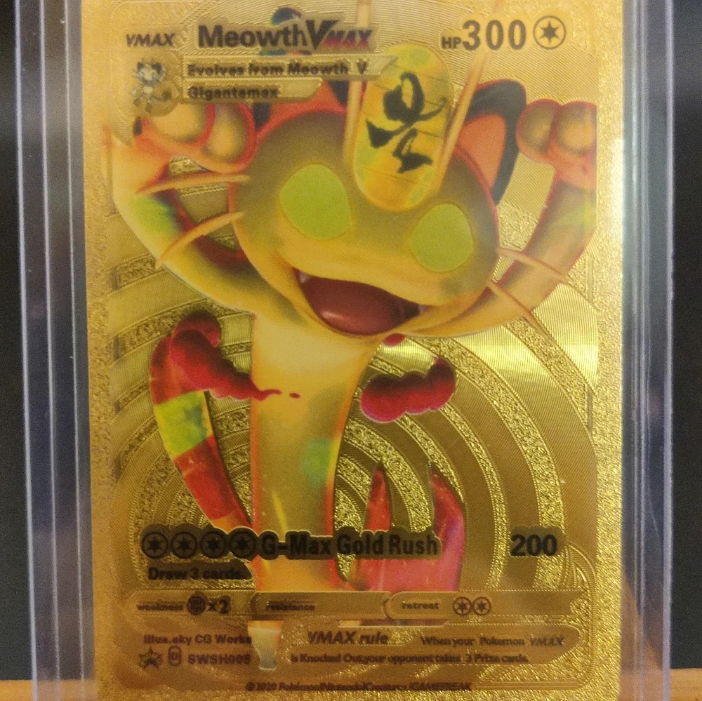 Pokemon | Toys | Meowth Vmax Swsh05 Black Star Promo Hp 300 Gold Foil  Fanart Pokemon Card | Poshmark